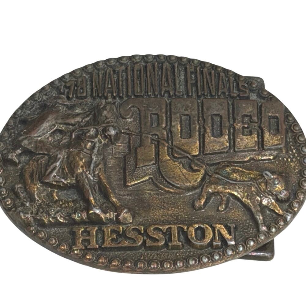 Vintage 1978 National Rodeo Finals brass belt buckle Hesston
